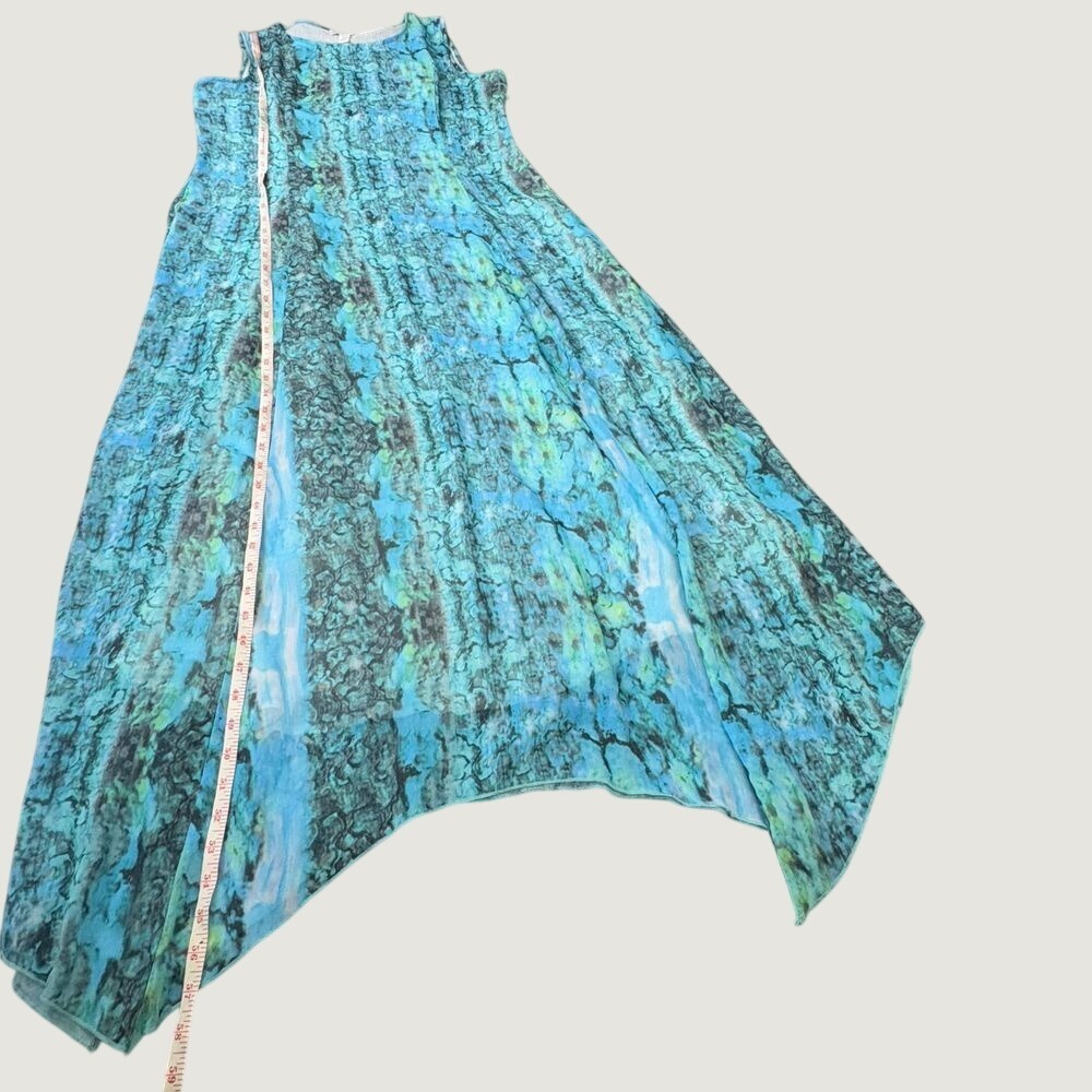 Long Elegant Legs Dress 10 Turquoise Marble Print Maxi Asymmetric Hem Y2K Fairy - Picture 11 of 16